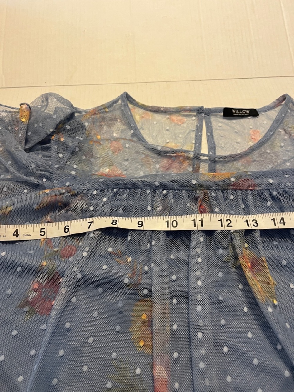 Willow Dusty Blue Sheer Polka Dot Floral Top